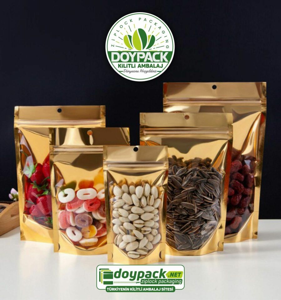 Şeffaf Metalize Gold Kilitli Doypack 2500 - 13x22.5cm