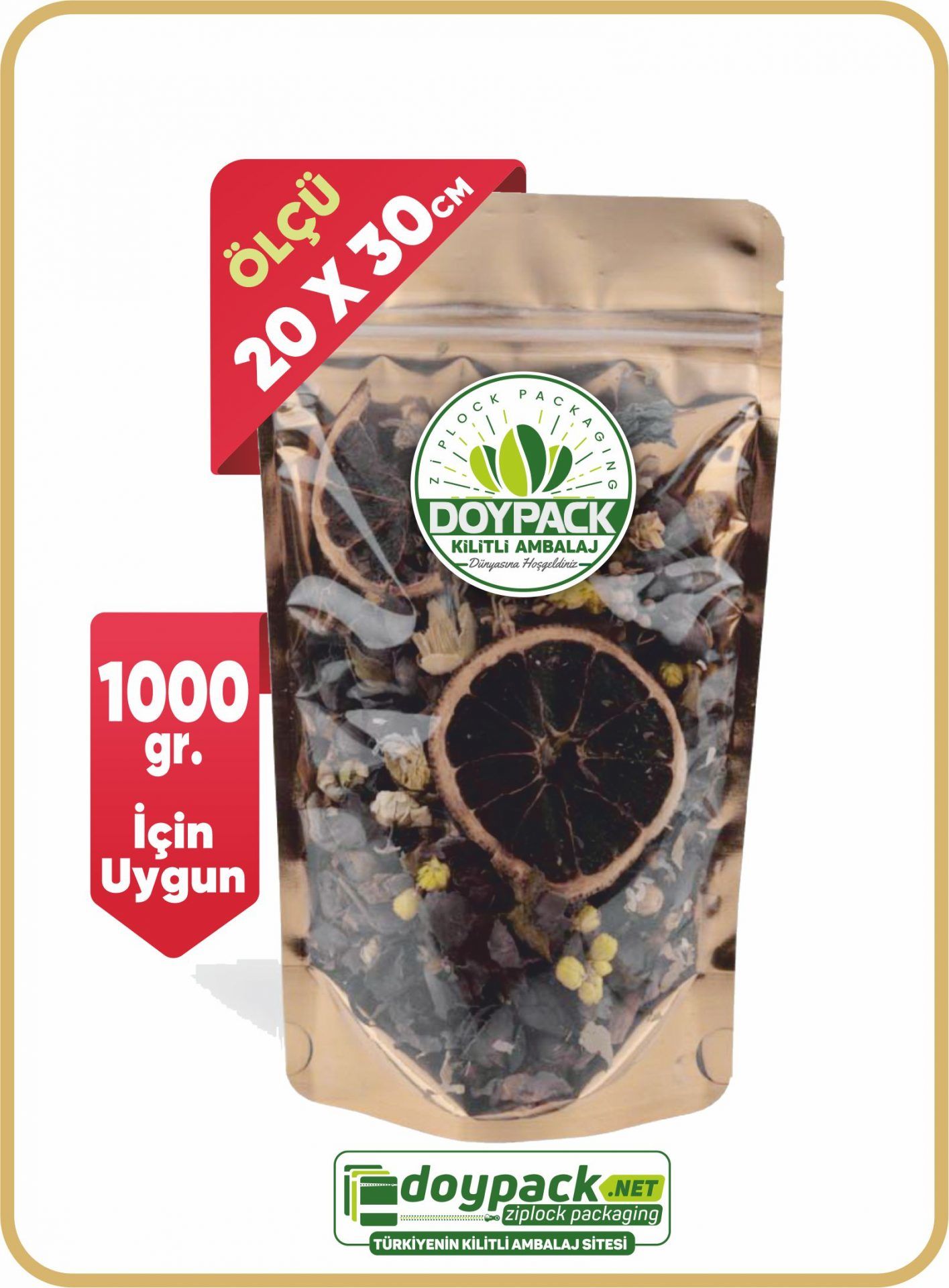 Şeffaf Metalize Gold Doypack