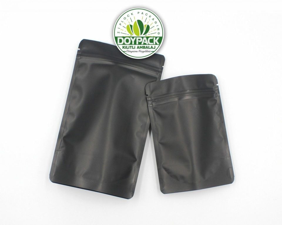 Mat Siyah Alüminyum Kilitli Doypack 1000 - 8.5x14.5cm
