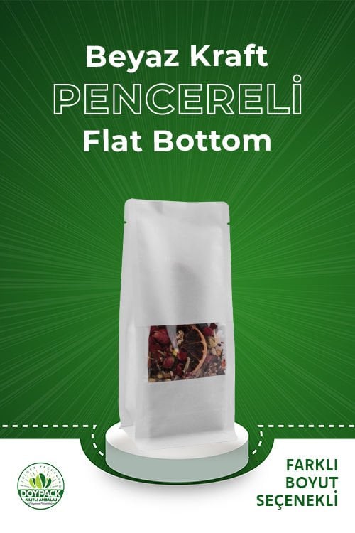 Beyaz Kraft Pencereli Flat Bottom