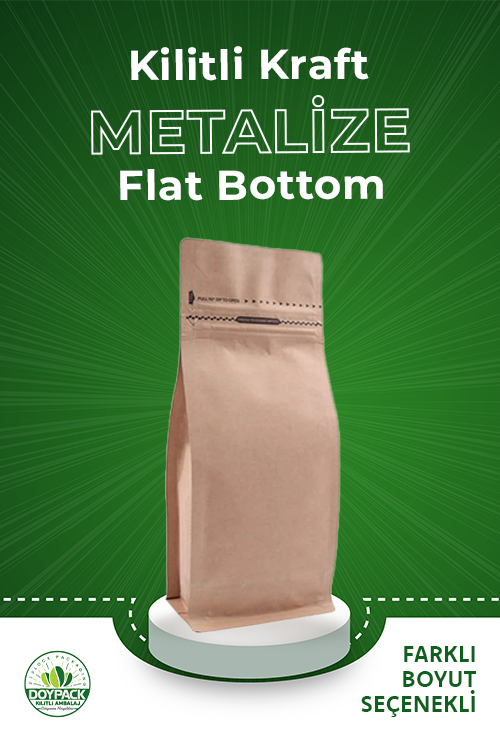 Kraft Kilitli Metalize Flat Bottom 750 - 12.5x27.5cm - Valfsiz