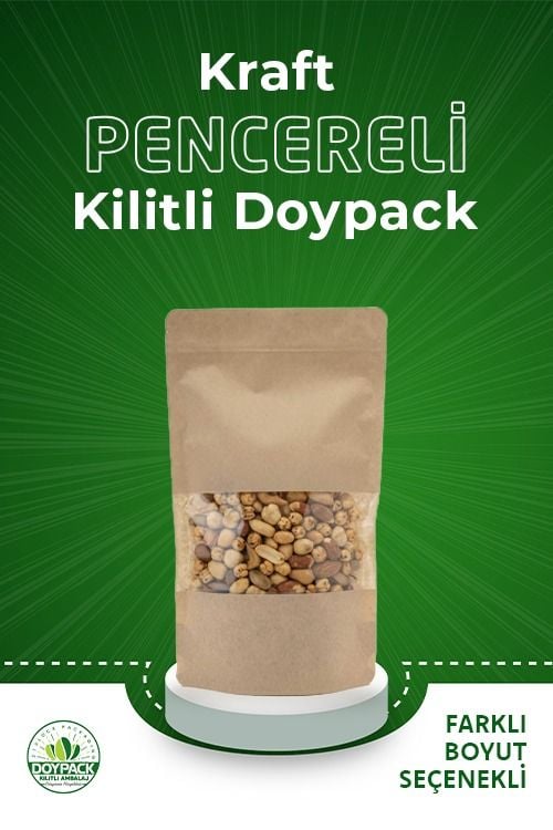 Kraft Pencereli Kilitli Doypack 500 - 25x34cm
