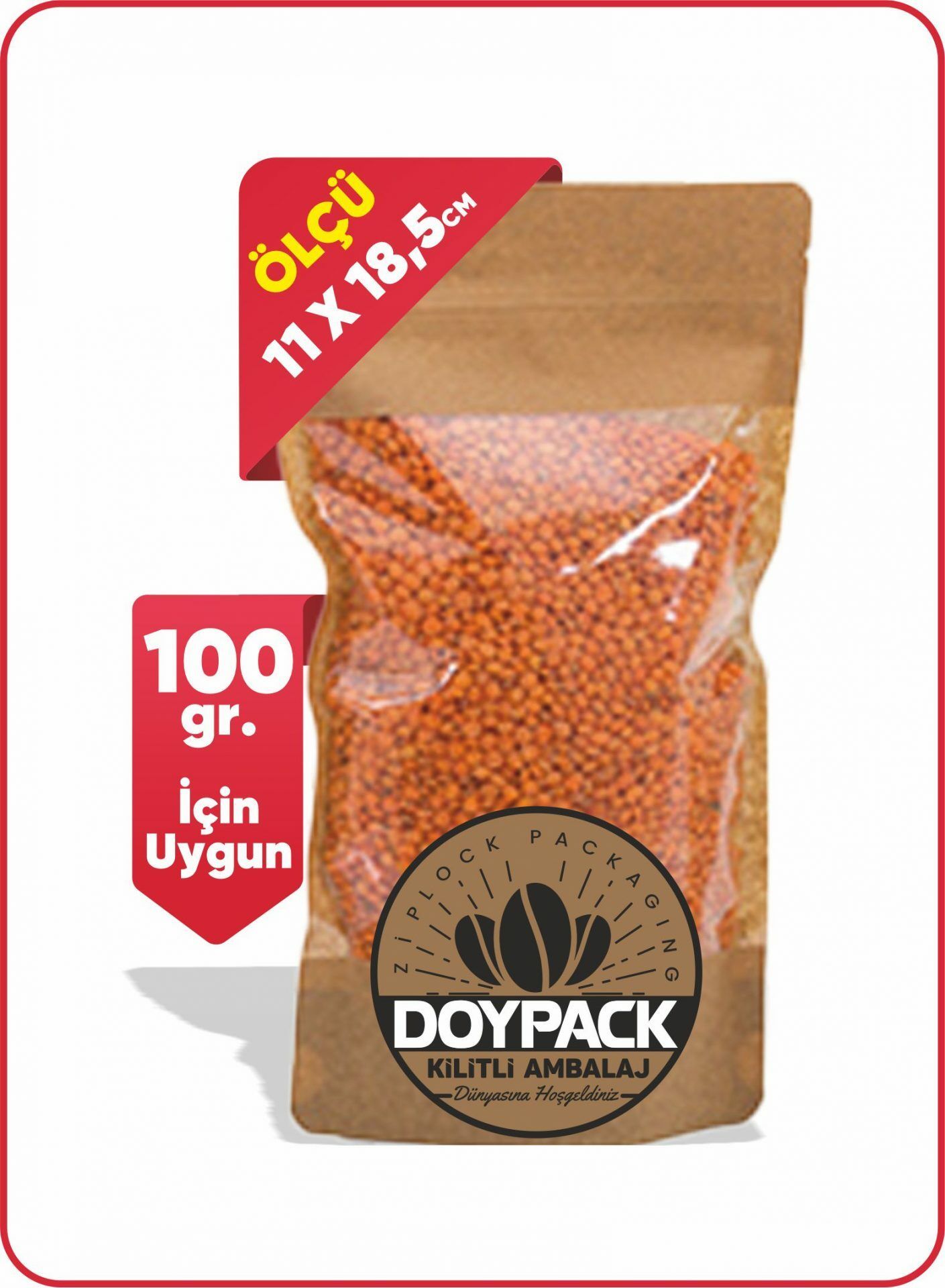 Geniş Pencereli Kraft Kilitli Doypack 2000 - 11x18.5cm