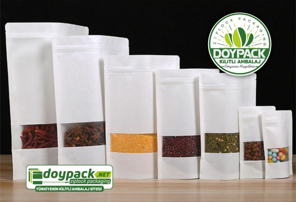 Beyaz Kraft Pencereli Kilitli Doypack 1000 - 8.5x14.5cm