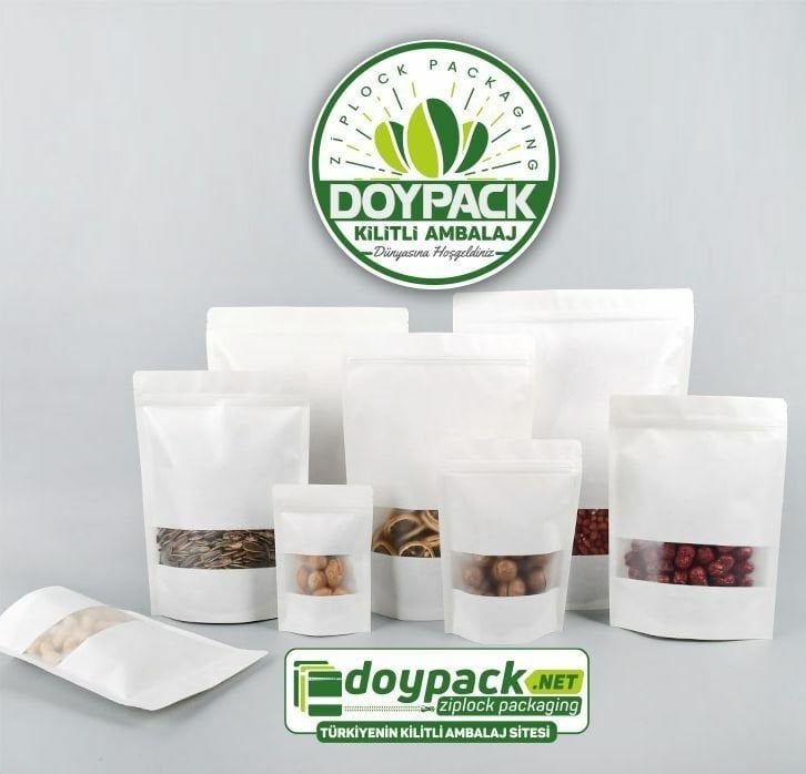 Beyaz Kraft Pencereli Kilitli Doypack 3000 - 8.5x14.5cm