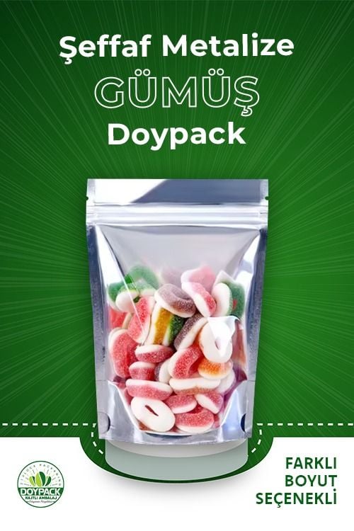 Şeffaf Metalize Gümüş Doypack 3000 - 8.5x14.5cm