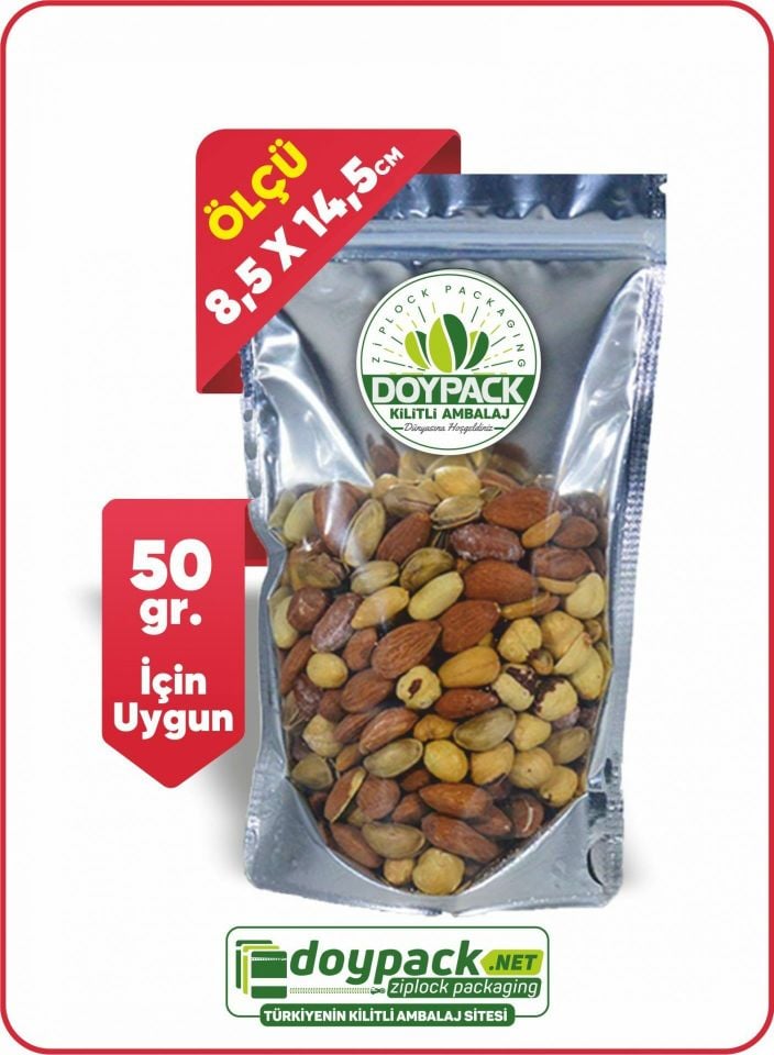 Şeffaf Metalize Gümüş Doypack 3000 - 8.5x14.5cm