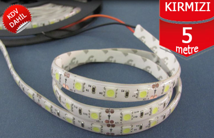 24V  Silikonlu Kırmızı Şerit Led (5 Metre)