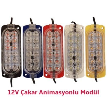 12 Volt 2.4 Watt MAVİ Animasyonlu Çakar Modül 12 Ledli