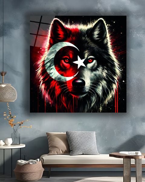 Bozkurt ve Türk Bayrağı Kare Cam Tablo