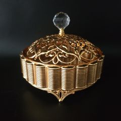 Cam Kapak Aynalı Metal Şekerlik Gold