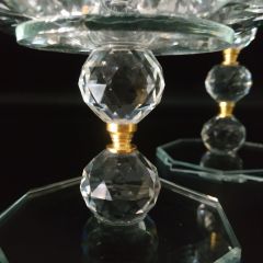 Kristal -Lüks -3Lü Mumluk set -Şamdan-Gold