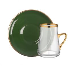 SOLID YEŞİL ALTIN KULPLU 6 KİŞİLİK ÇAY SETİ