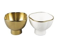 BEYAZ VE GOLD 2'Lİ PORSELEN ÇEREZLİK 9X7CM