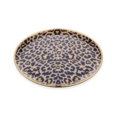 LEOPAR PARLAK ALTIN CAM TEPSİ 35CM