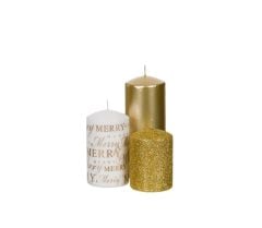 3'LÜ SİMLİ PARLAK ALTIN NOEL MUM SETİ 6x8-12-15CM