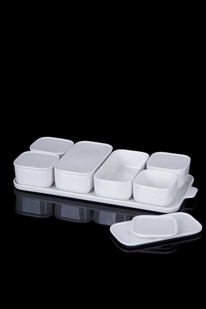 PURE WHİTE PORSELEN 7'Lİ KAPAKLI KAHVALTILIK