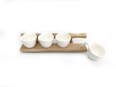 AHŞAP/STONEWARE 5 PARÇA SOSLUK/FİNCAN SET