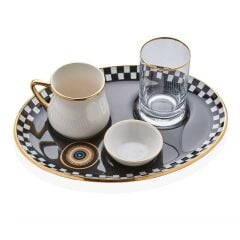 NAZAR SİYAH 4 PARÇA OVAL KAHVE SETİ