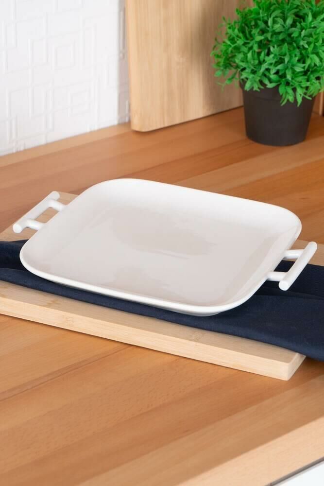 BIANCO PERLA KULPLU KARE SERVİS TABAK 22CM