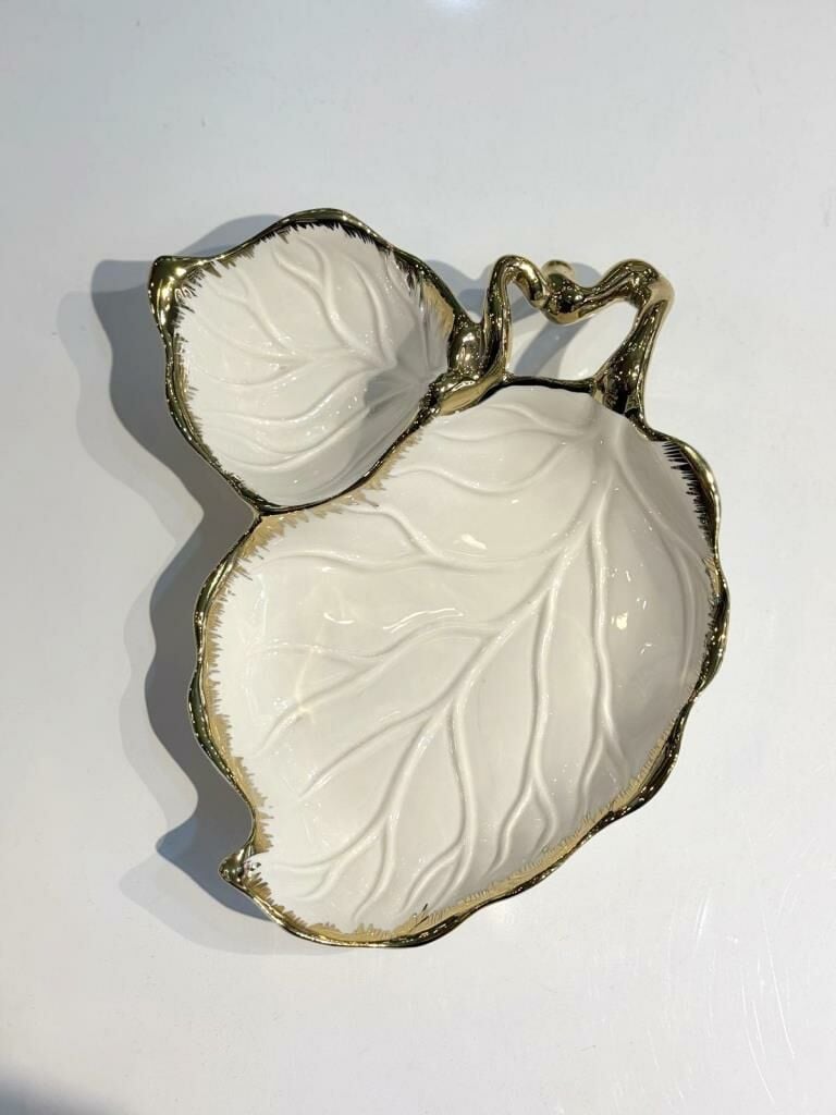 ALBERO GOLD BÖLMELİ YAPRAK SUNUM TABAK 27X28CM