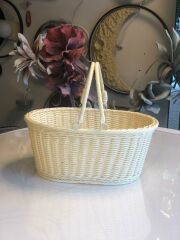 SENTETİK HASIR KREM OVAL KAPAKSIZ PİKNİK SEPETİ 35X25X15CM