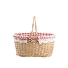 SENTETİK HASIR BEJ OVAL PİKNİK SEPETİ 37X27X18CM