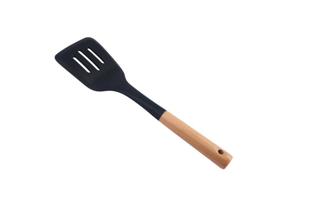 SİYAH AHŞAP SİLİKON DELİKLİ SPATULA