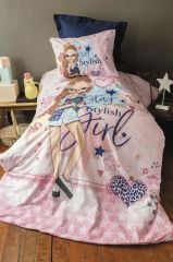 STYLISH GIRL DİJİTAL BASKI RANFORCE TEK KİŞİLİK NEVRESİM TAKIMI