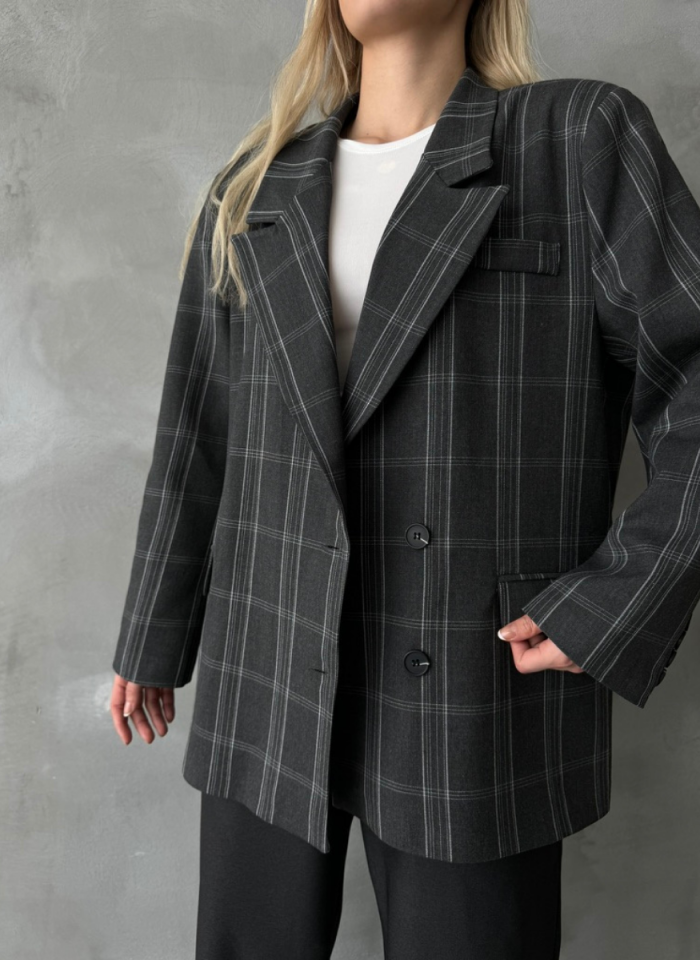 GRİ KARELİ OVERSİZE BLAZER
