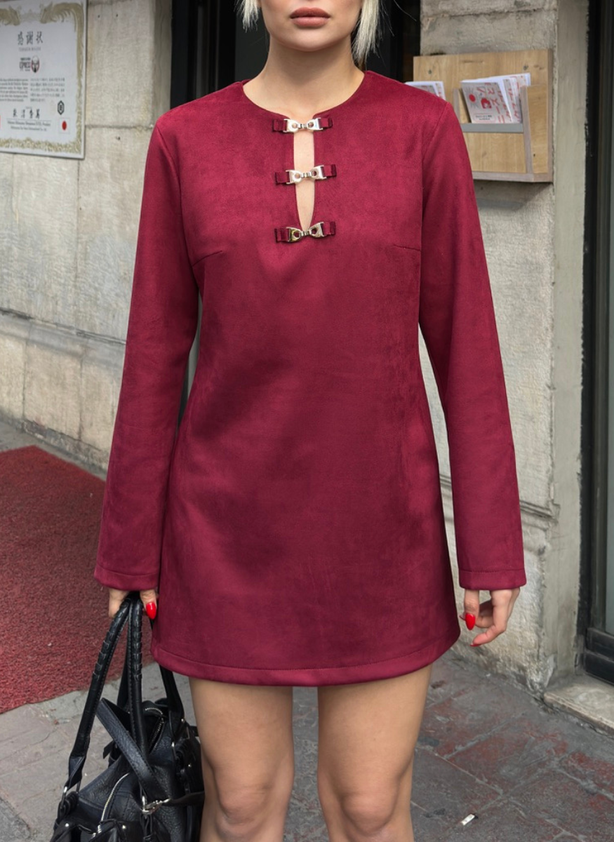 BORDO VELUR ELBİSE