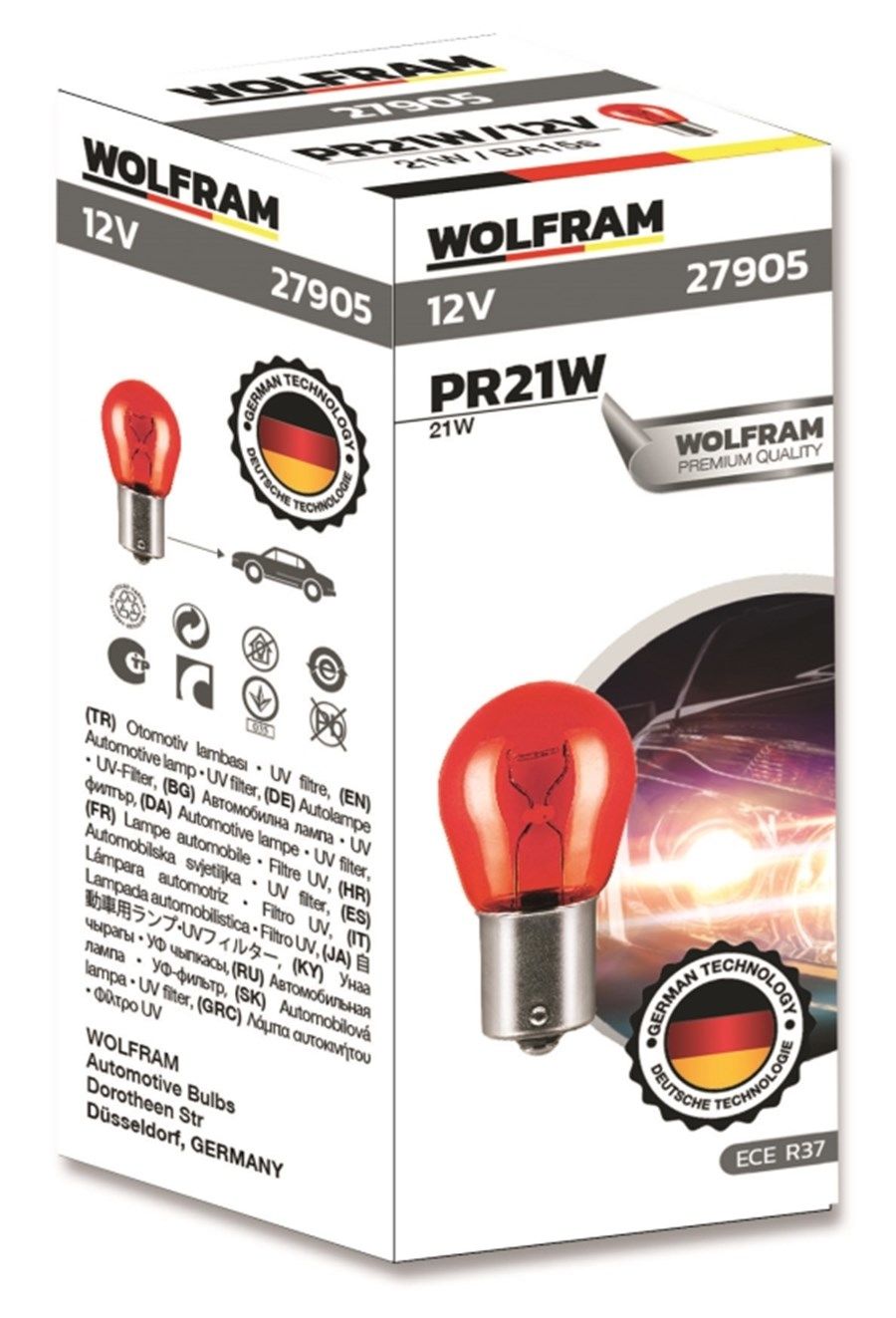 Wolfram P21W 93 Ampul Düz Tırnak Kırmızı