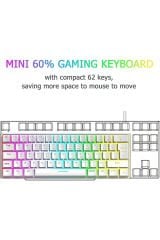 Oyun Klavyesi Gaming Mekanik 62 Tuşlu 18 Rgb Led Usb Tip-c Kablosu Beyaz Trol Red Switch Mini