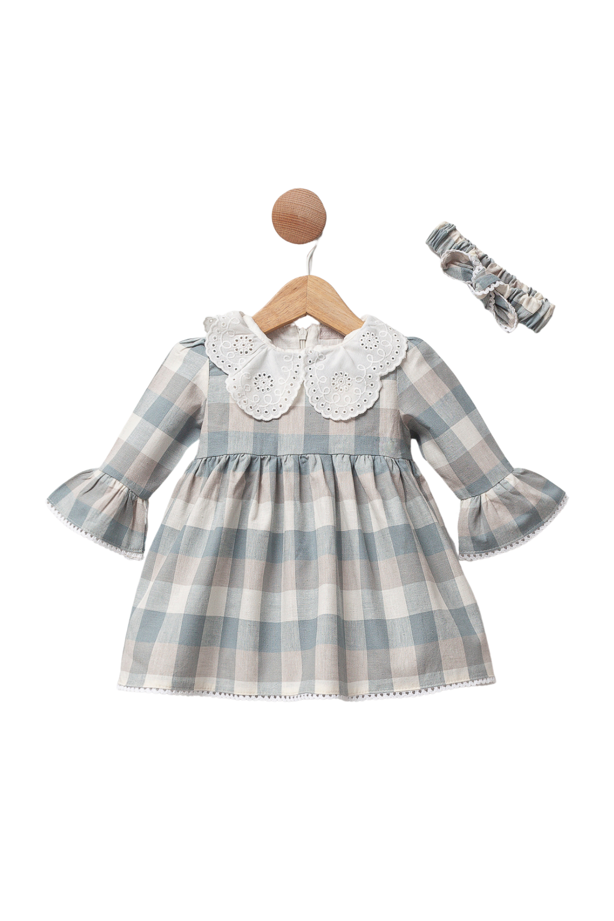 Mini Groom Elbise & Bandana 2'li Takım Dantel ve Yaka Detaylı 6-9-12-18 Ay Kız Bebek
