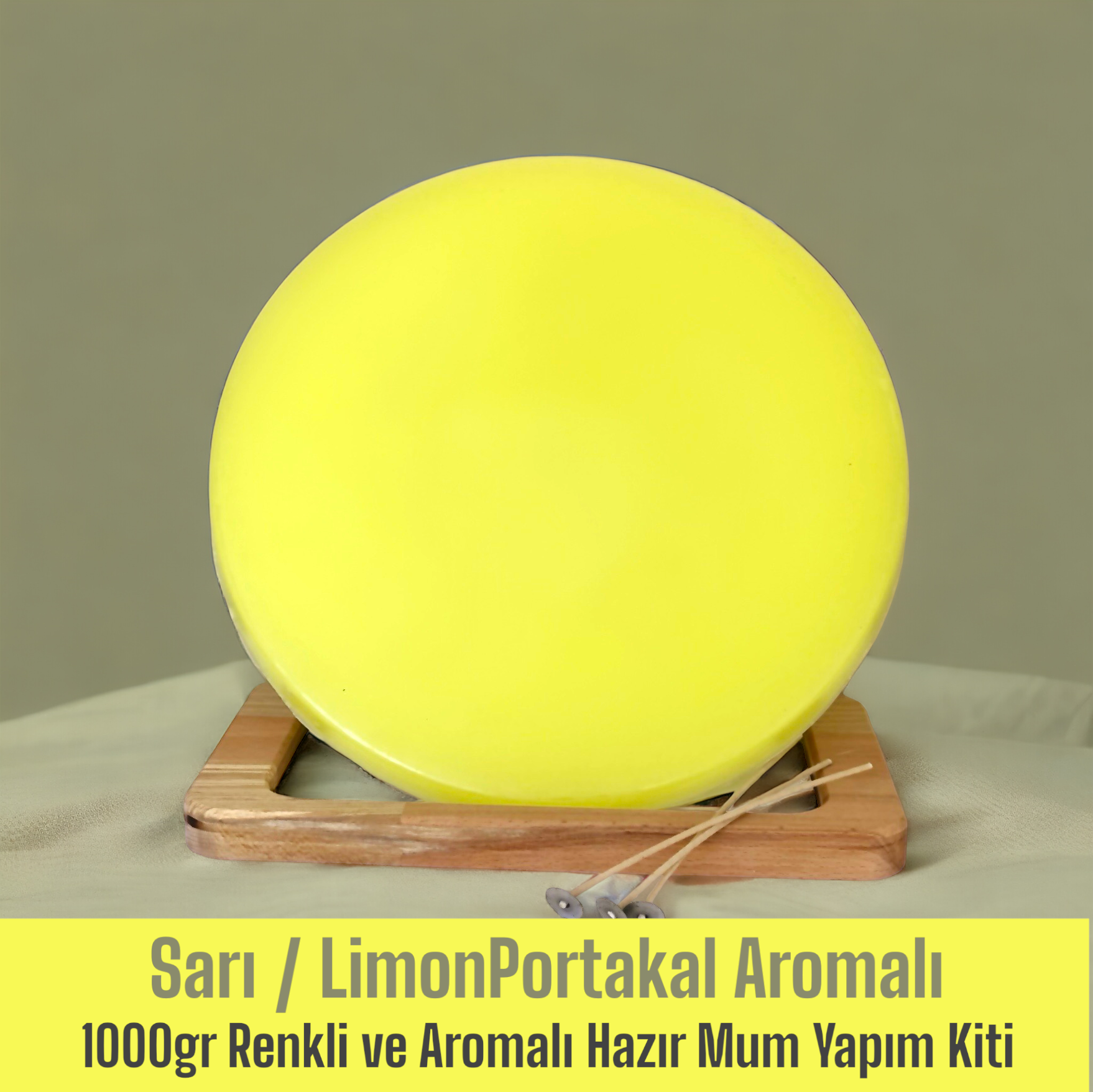 1000gr Renkli ve Aromalı Hazır Mum Yapım Kiti Sarı Renk / Limon Portakal Aromalı