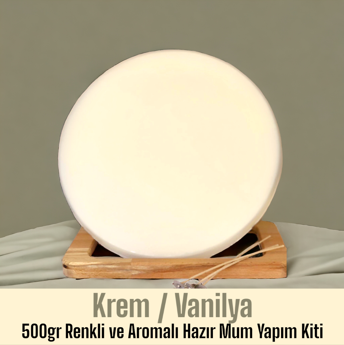 500gr Renkli ve Aromalı Hazır Mum Yapım Kiti Krem Renk / Vanilya Aromalı