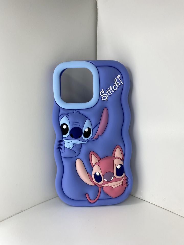 İphone Kabartmalı Silikon Kılıf Mavi Stitch Karakterli