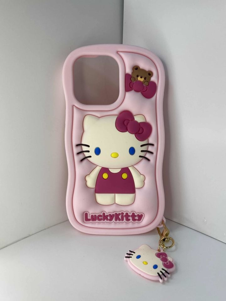 İphone Kabartmalı Silikon Kılıf Pembe Hello Kitty Detaylı