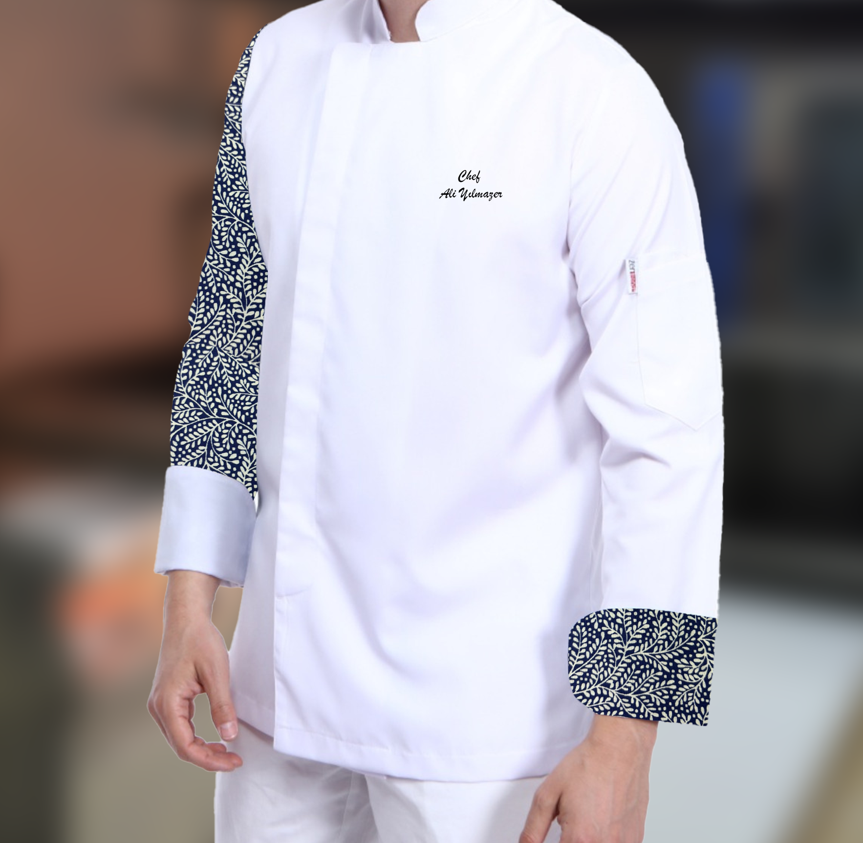 Kolu Desenli Beyaz Aşçı Ceketi En Yeni Aşçı Ceketi Modeli