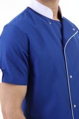 Kısa Kollu Beyaz Şeritli Saks Mavi Aşçı Ceket - Rahat ve Şık