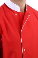 Kısa Kollu Beyaz Şeritli Kırmızı Aşçı Ceketi - Rahat ve Şık