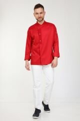 Likralı Kumaş Kırmızı, Robalı Model Şef Aşçı Ceketi