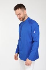 Likralı Kumaş Saks Mavisi, Robalı Model Şef Aşçı Ceketi