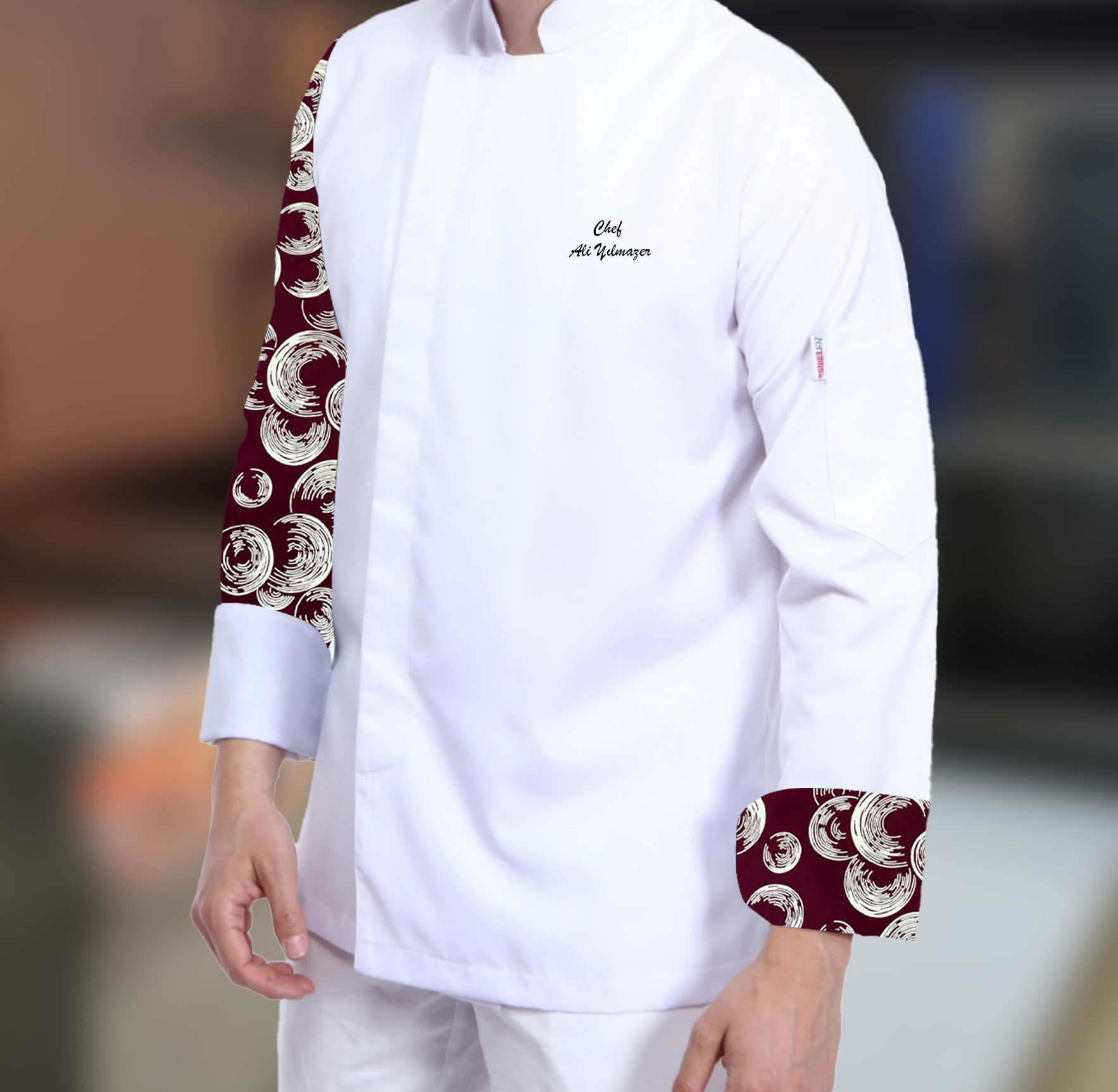 Kolu Bordo Desenli Şef Aşçı Ceketi - En Yeni Aşçı Ceketi Modeli