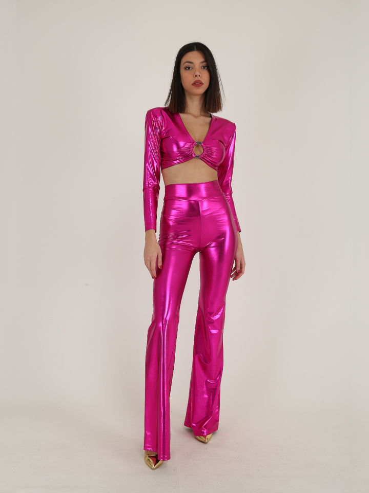 Metallic Fuchsia Butterfly Crop and Pant Set