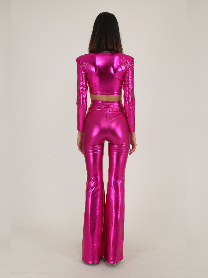 Metallic Fuchsia Butterfly Crop and Pant Set