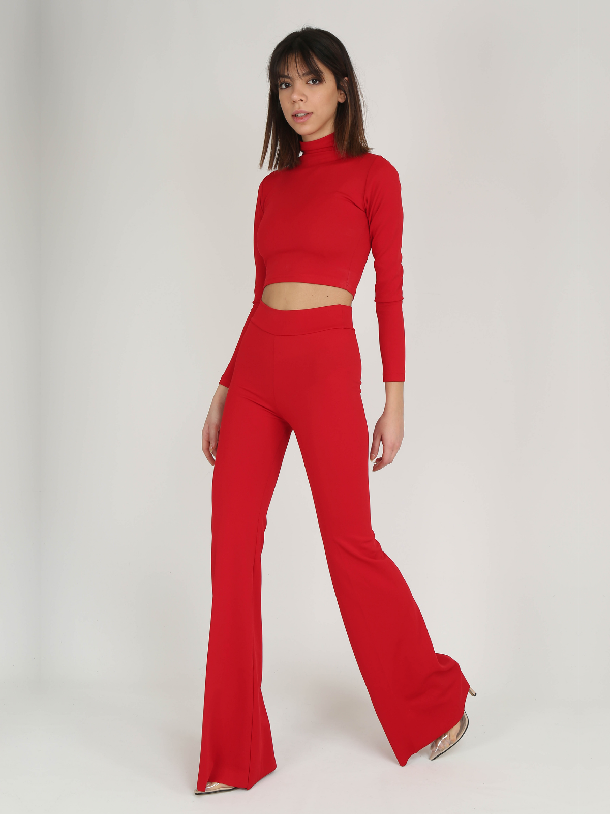 Red Crop and Bell Pant Twin Set