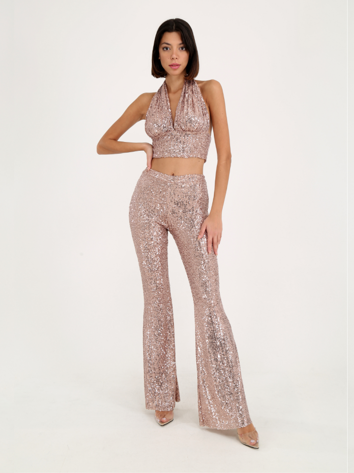 Champagne Sequin Crop and Bell Pant