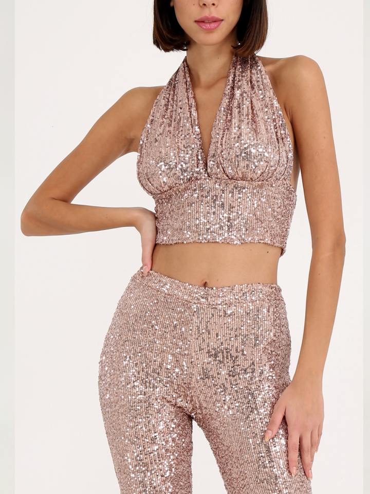 Champagne Sequin Crop and Bell Pant