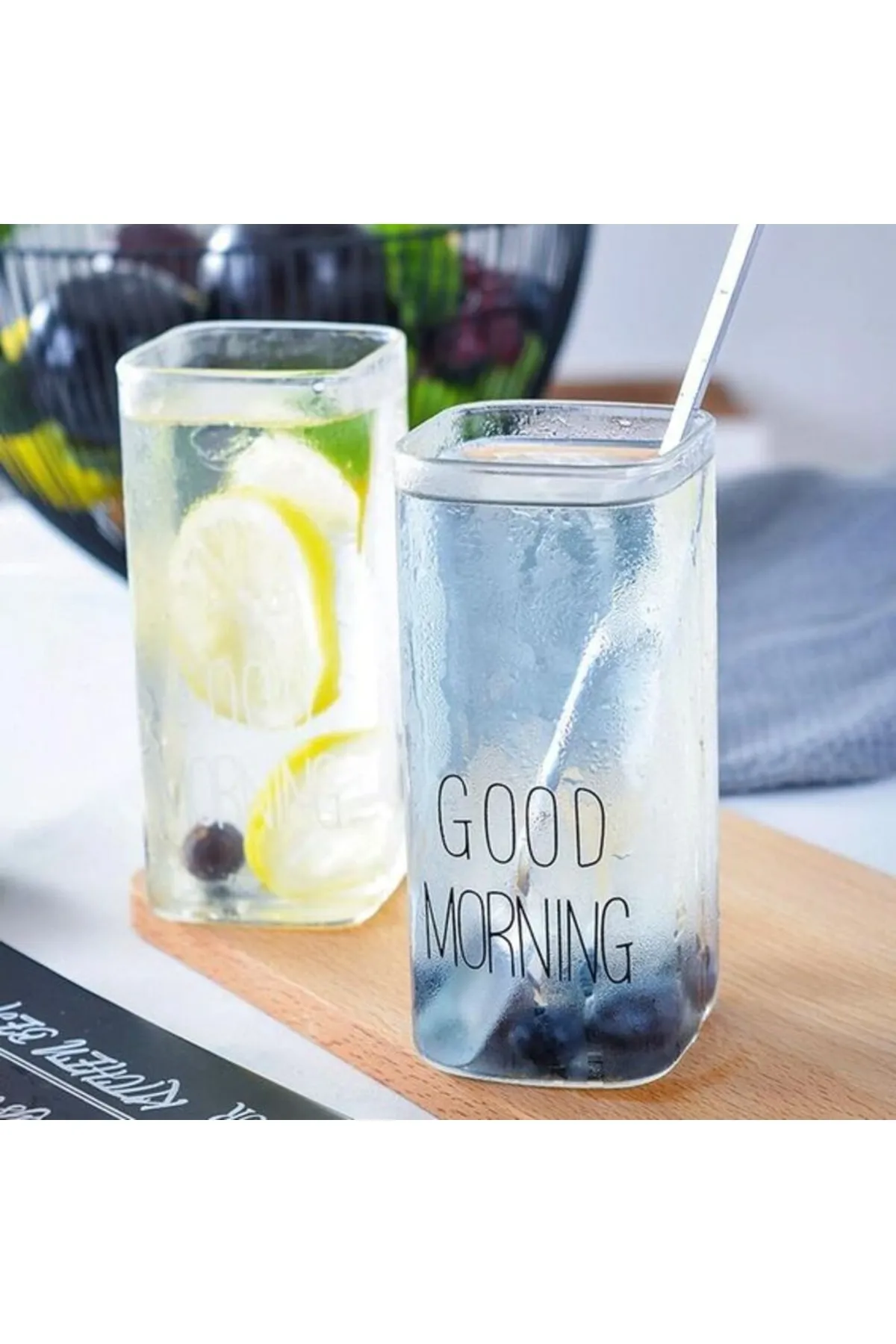 Kare Cam Bardak Good Morning Yazılı Borosilikat Meşrubat Bardağı 350 Ml